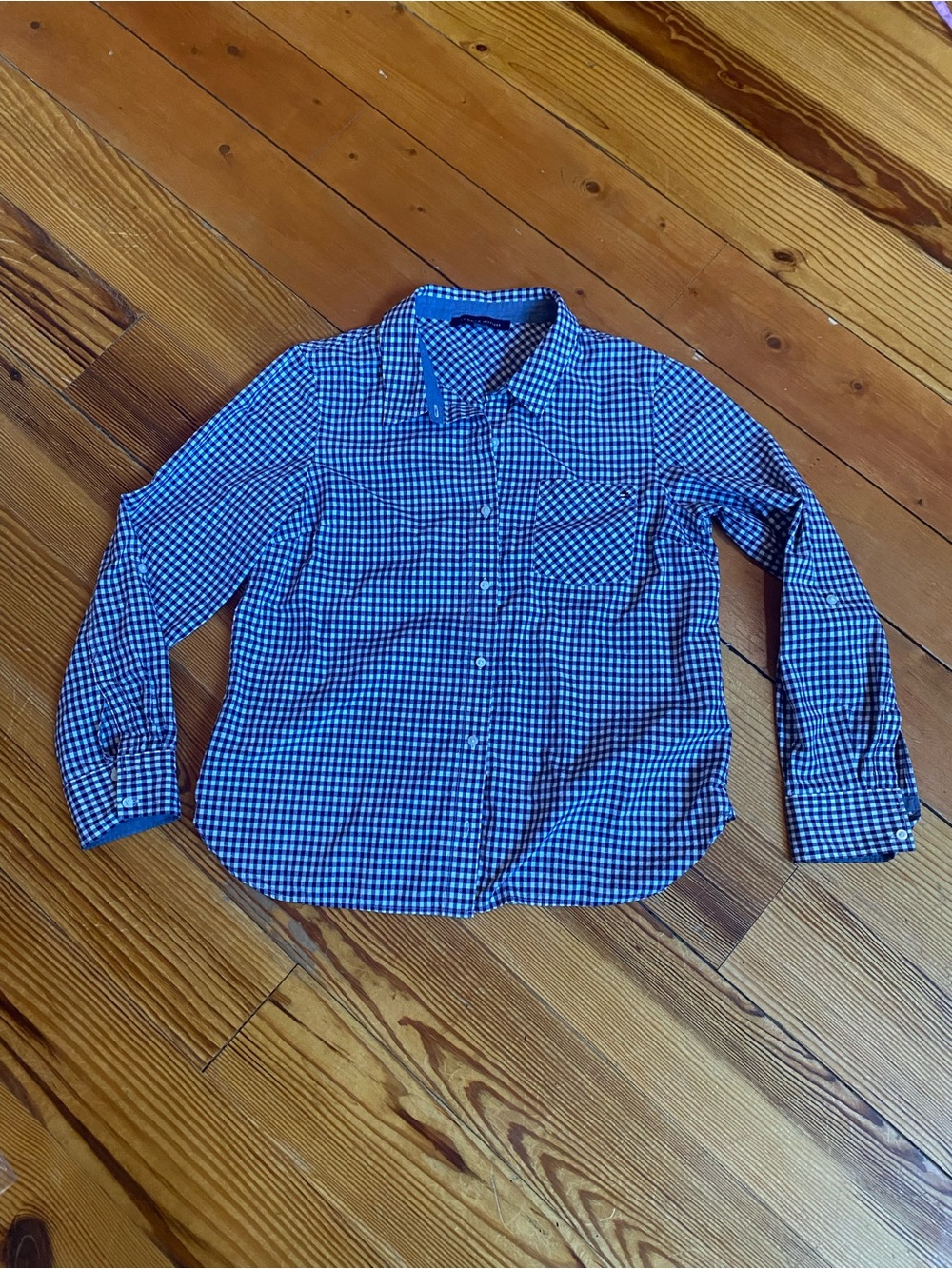 Tommy Hilfiger Blue and White Gingham Button-Down Shirt